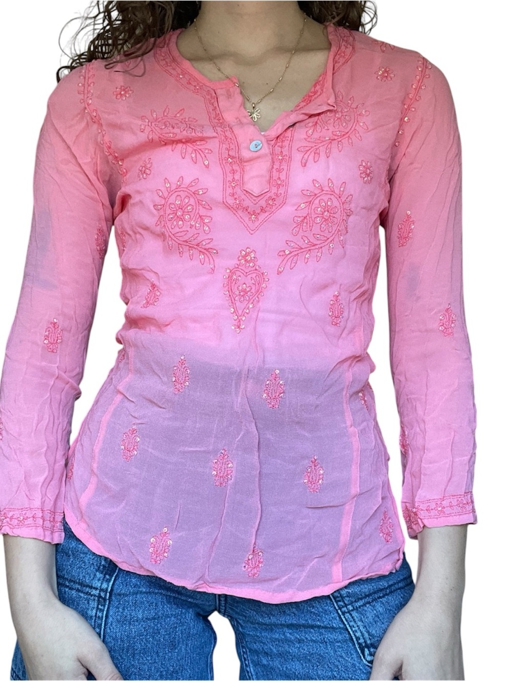 Y2k Rampage Pink Sequin Paisly Blouse Fairycore Womens XS